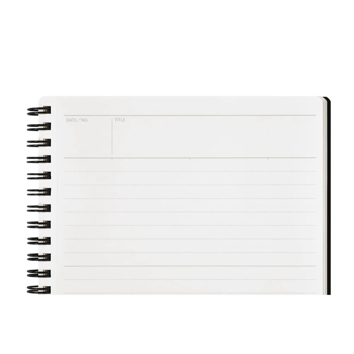 A white lined notepad with a black spiral binding on the left side, shown against a plain white background.