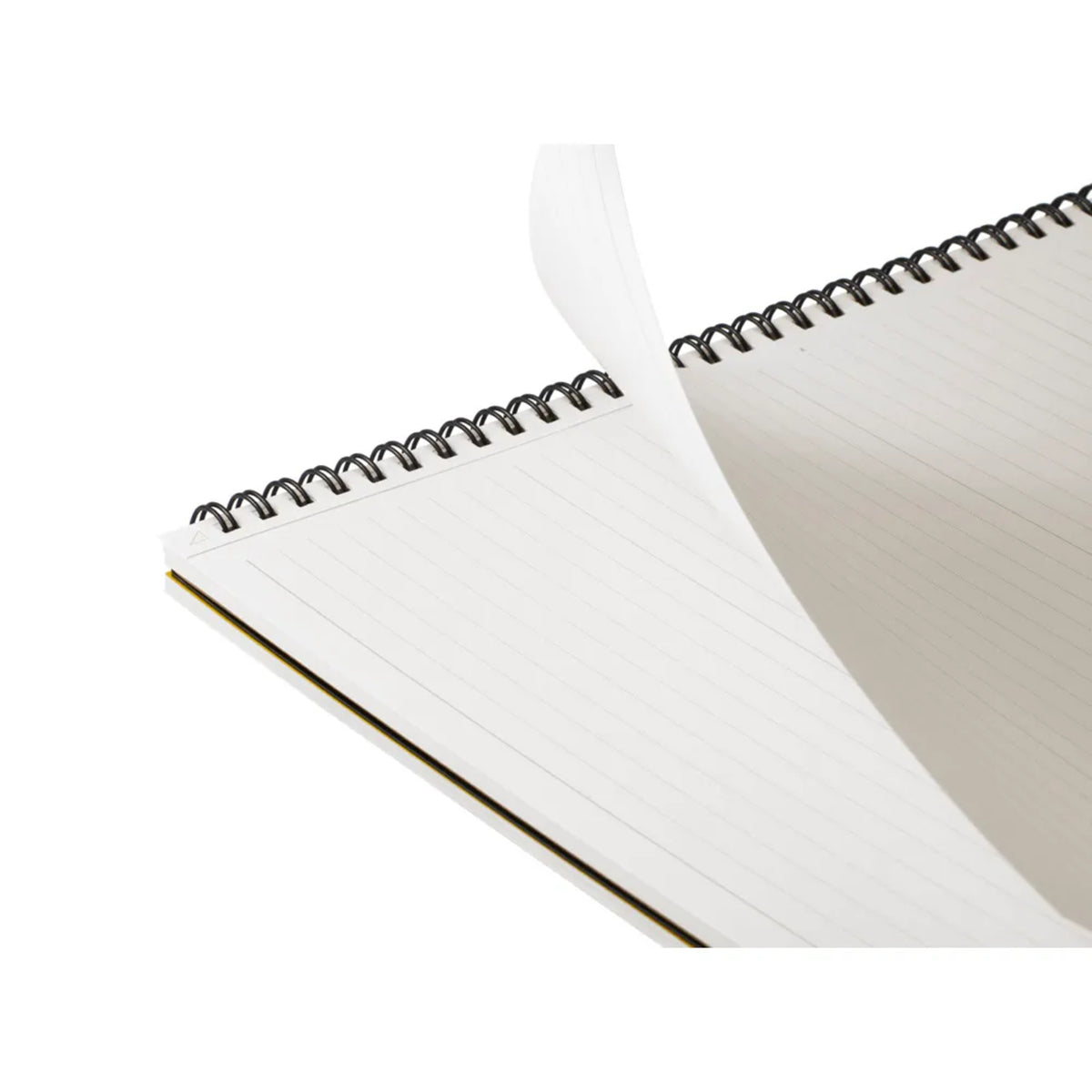 Open spiral-bound notebook with lined pages on a white background