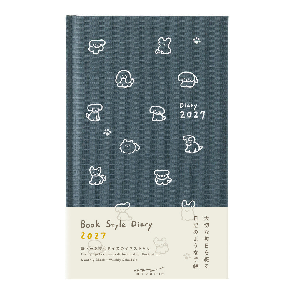 MIDORI Book Style Diary 2027 – B6 – Dog – Navy - NOMADO Store 