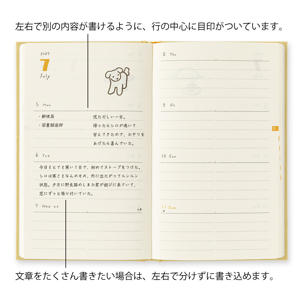 MIDORI Book Style Diary 2027 – B6 – Dog – Yellow