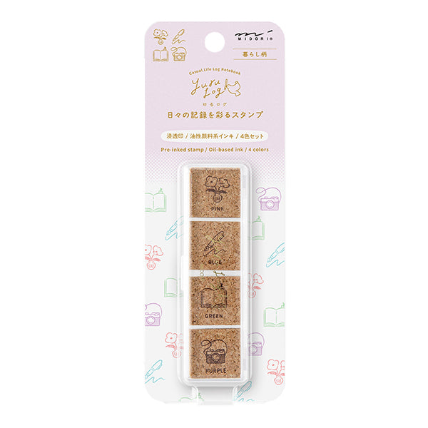 Midori Yuru Log Paintable Pre-Inked Stamp Set (2 patterns)