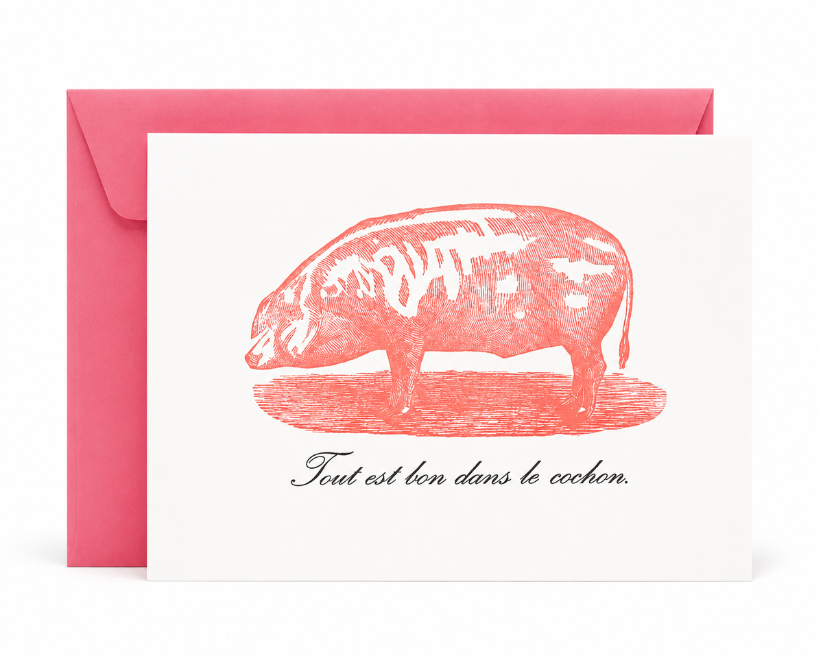 Nomado Kappan - Tout est bon dans le cochon – Letterpress Humorous Greeting Card in French