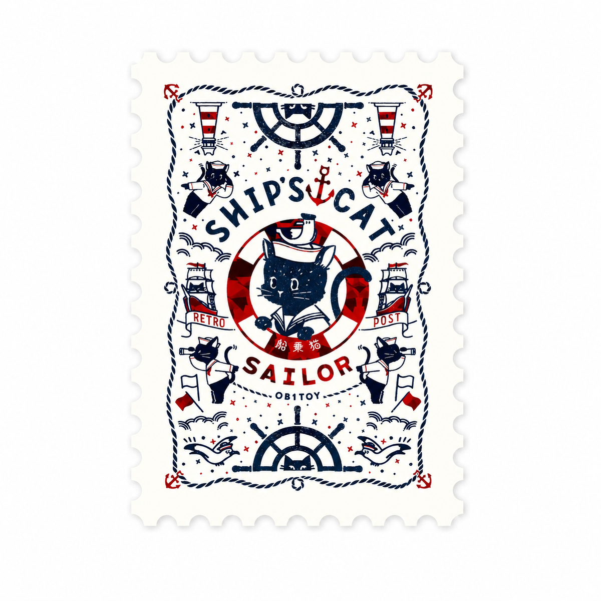 ROKKAKU × ob1toy Foil-Stamped Postcard – SHIP’S CAT - NOMADO Store 