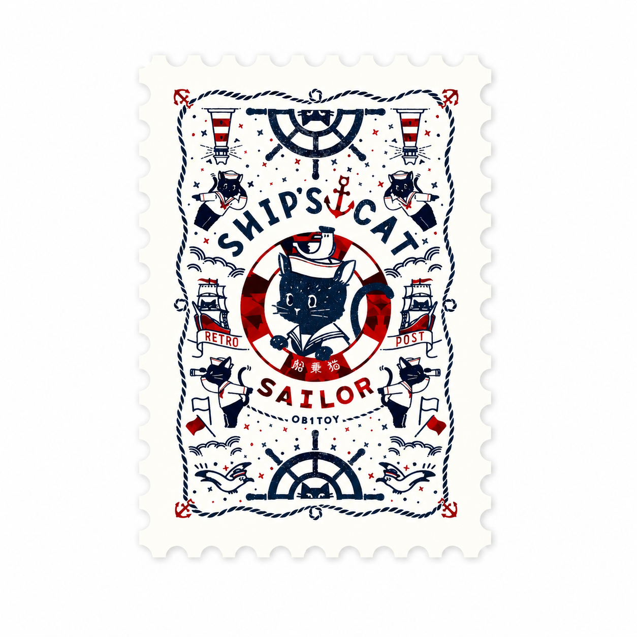 ROKKAKU × ob1toy Foil-Stamped Postcard – SHIP’S CAT - NOMADO Store 