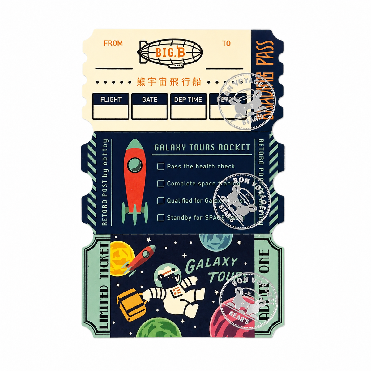 ROKKAKU × ob1toy Ticket Memo Cards – EARTH TOURS & GALAXY TOURS (2 patterns) - NOMADO Store 