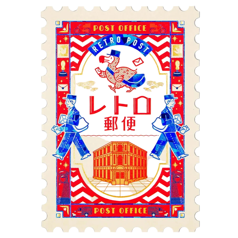Rokkaku x Ob1toy - Retro Postal Foil-Stamped Postcard