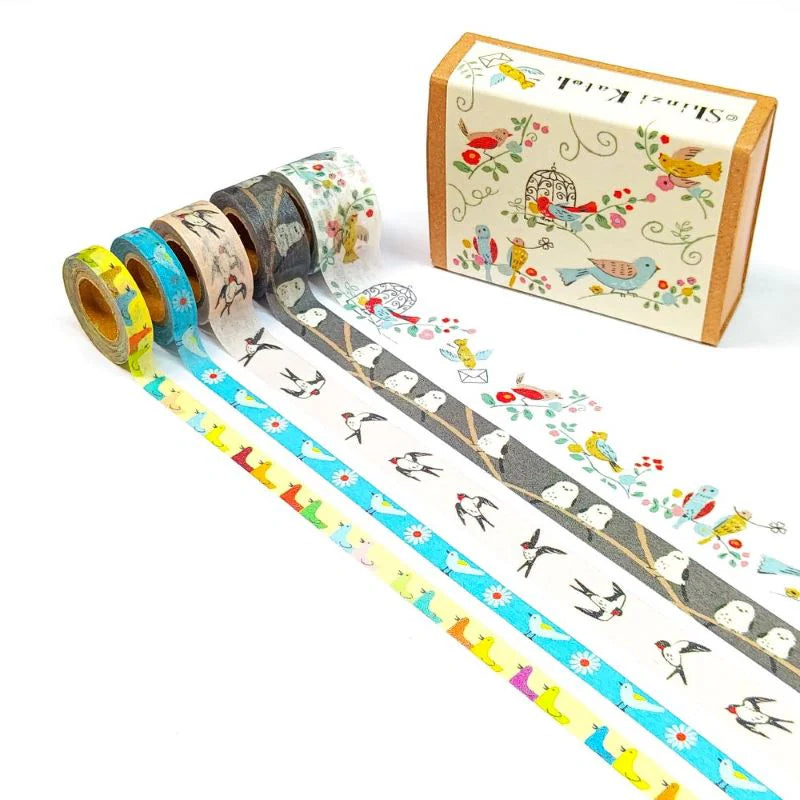 Shinzi Katoh Petit Masking Tape Box – Birds - 5 Mini Washi Tapes