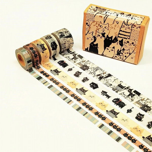 Shinzi Katoh Petit Masking Tape Box – Cats - 5 Mini Washi Tapes