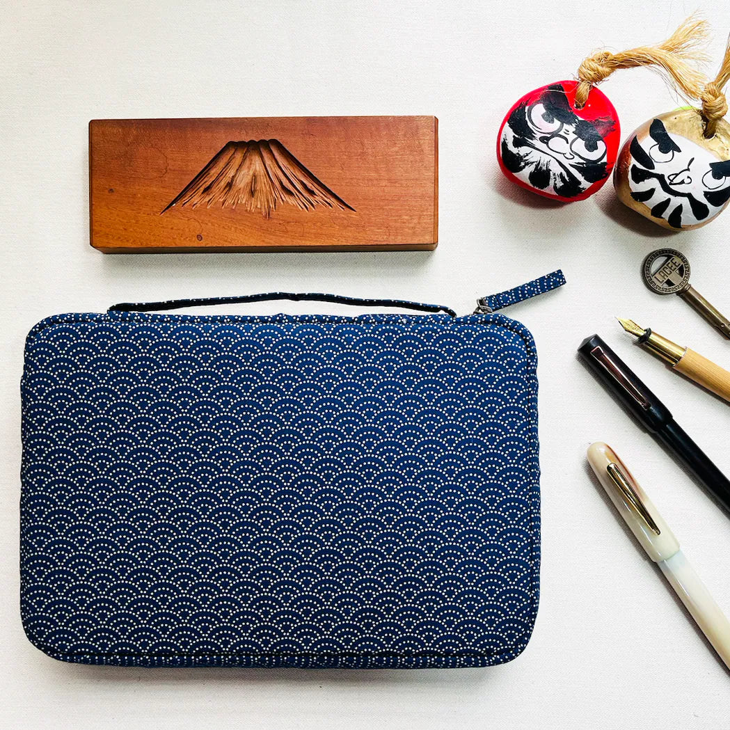 Kyoku Haku Seigaiha wave - 10 piece pen case with notebook slot - NOMADO Store 