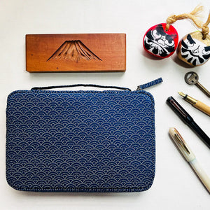 Kyoku Haku Seigaiha wave - 10 piece pen case with notebook slot - NOMADO Store 