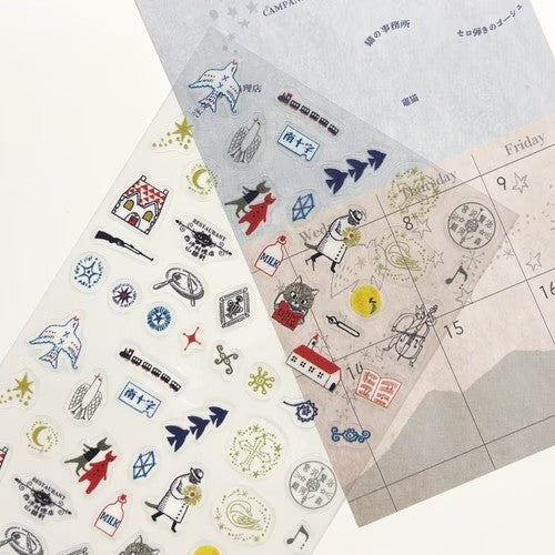 Shinzi Katoh Transparent Sticker Sheet (3 patterns - camping, mystic and Miyazawa)