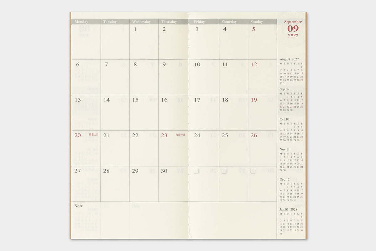 PRE-ORDER - 2027 Traveler's Notebook (TRC) - Monthly Diary (Regular Size)