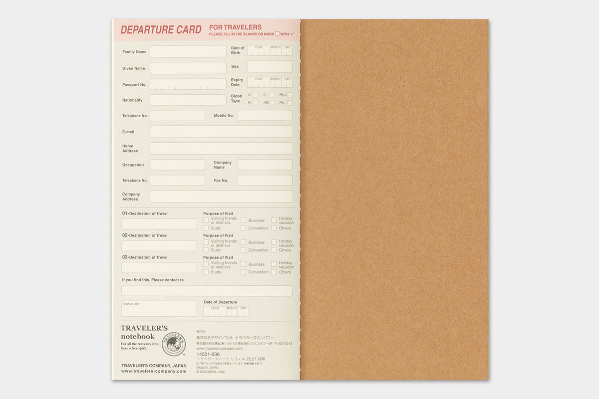 PRE-ORDER - 2027 Traveler's Notebook (TRC) - Monthly Diary (Regular Size)