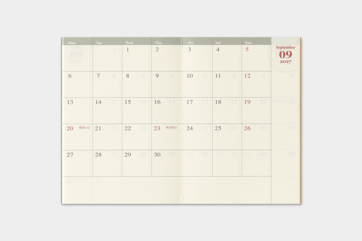 PRE-ORDER - 2027 Traveler's Notebook (TRC) - Monthly Diary refill Passport size