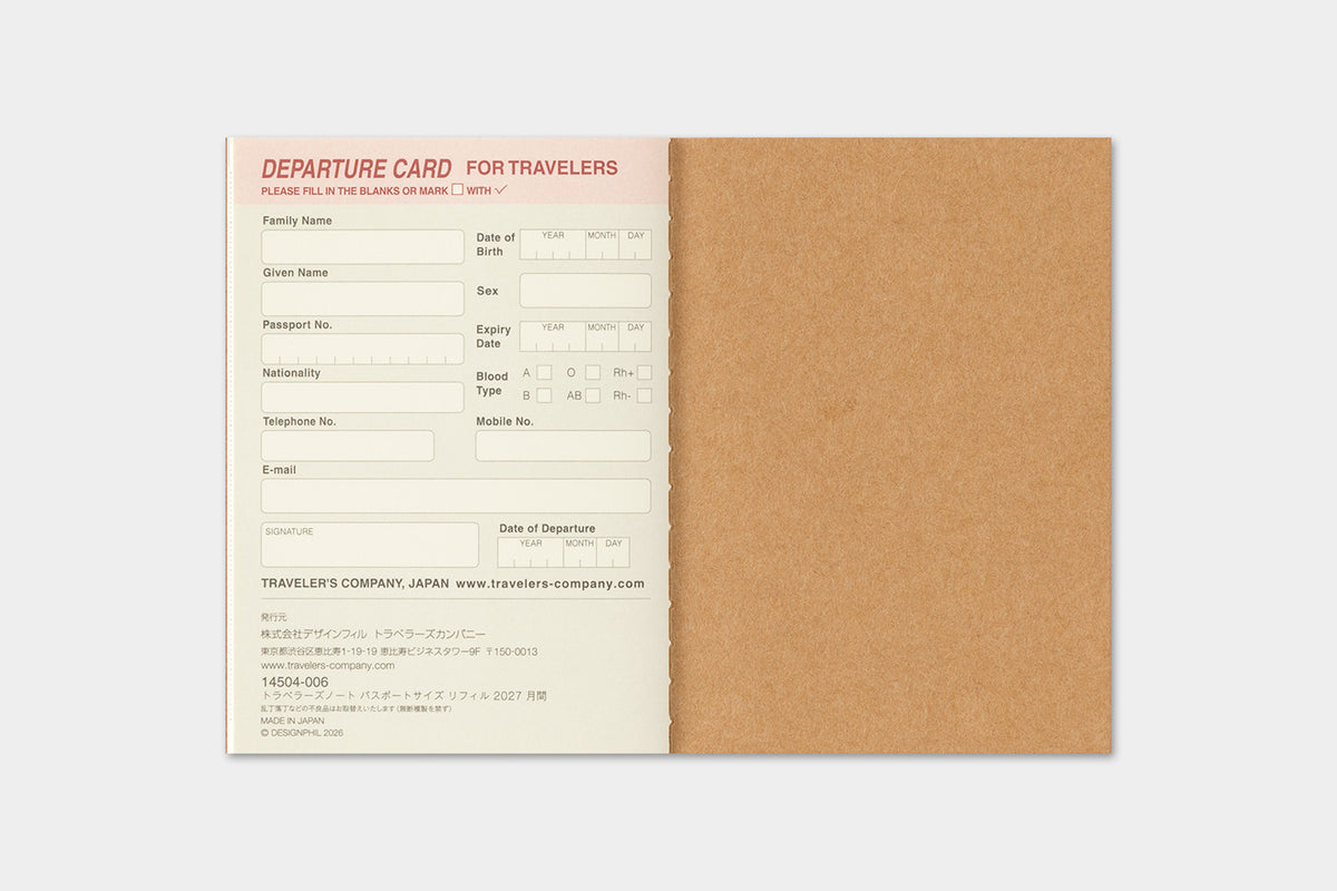 PRE-ORDER - 2027 Traveler's Notebook (TRC) - Monthly Diary refill Passport size