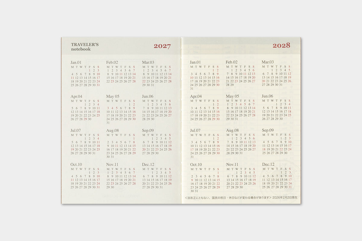 PRE-ORDER - 2027 Traveler's Notebook (TRC) Weekly Diary refill (Passport Size)