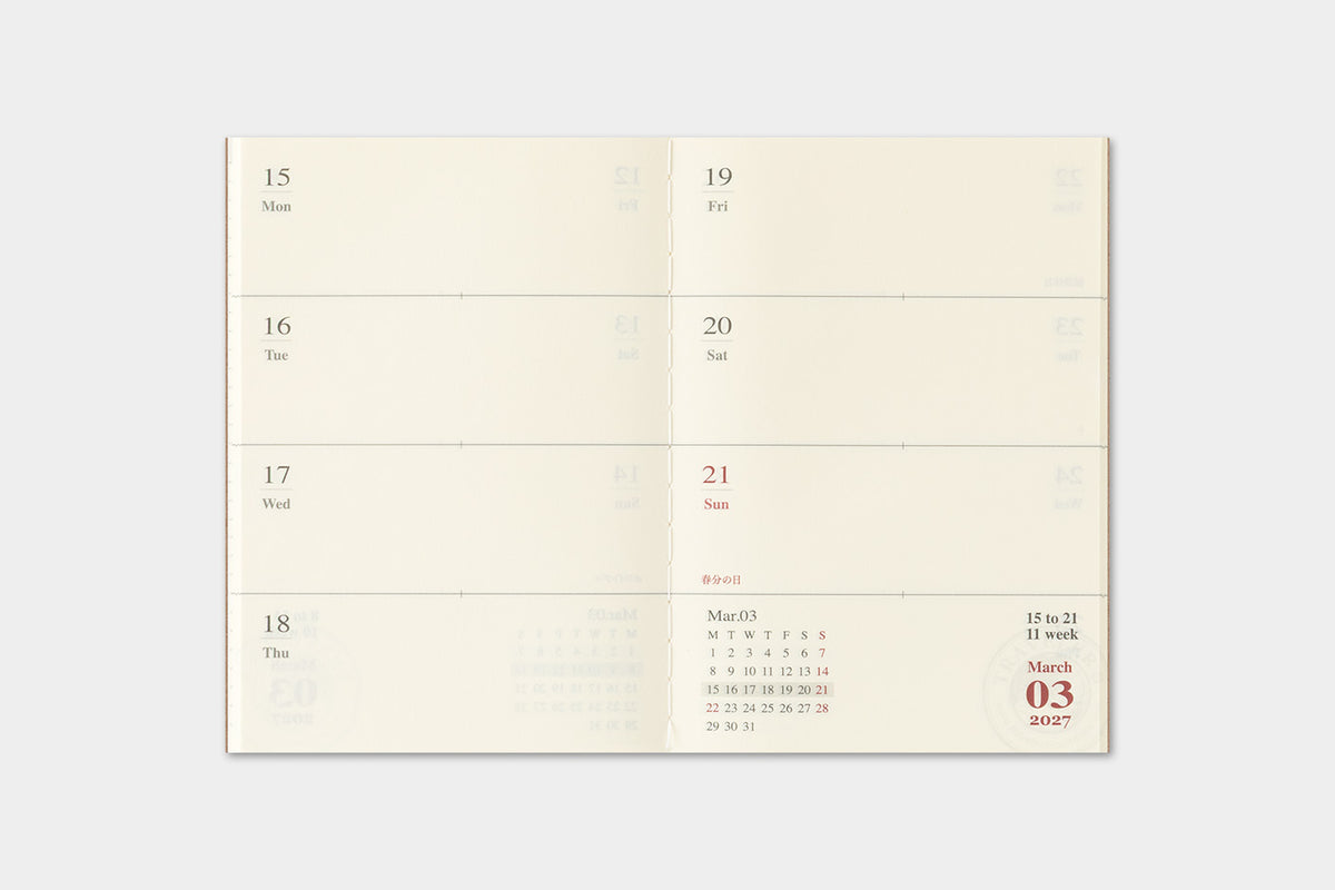 PRE-ORDER - 2027 Traveler's Notebook (TRC) Weekly Diary refill (Passport Size)