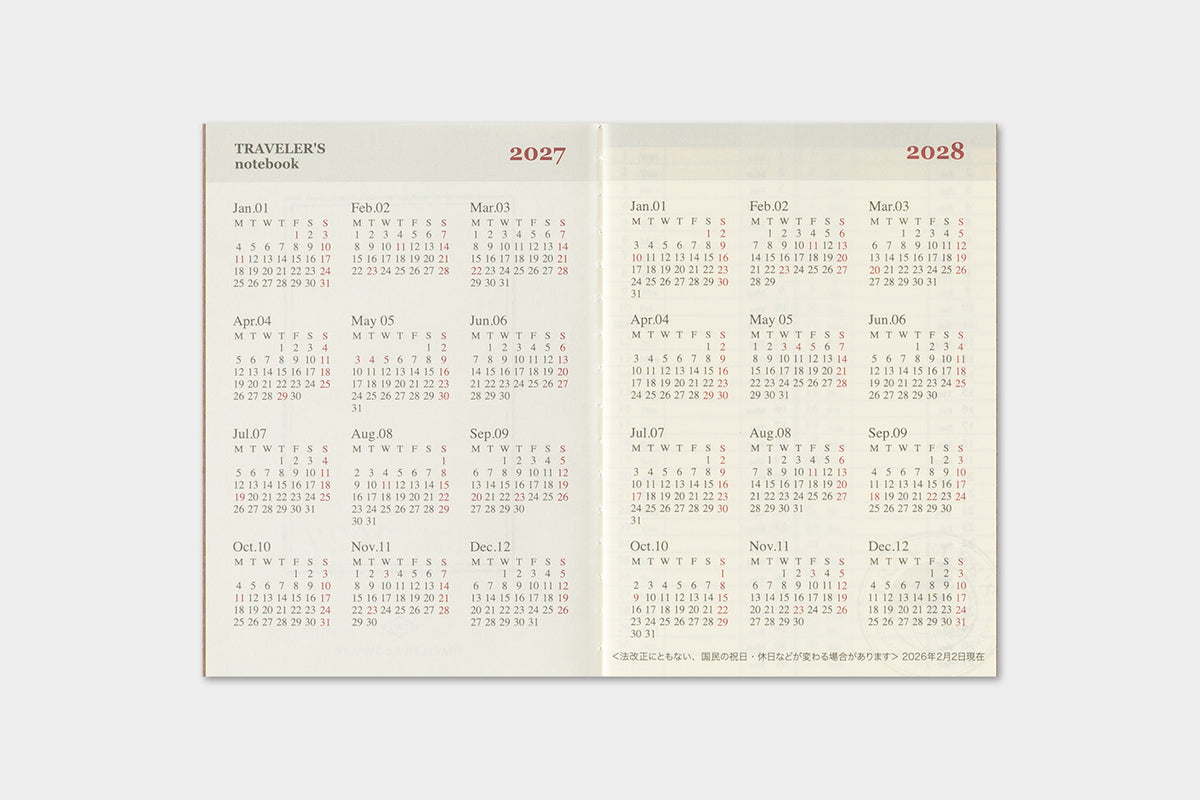 PRE-ORDER - 2027 Traveler's Notebook (TRC) Weekly Diary refill (Passport Size)