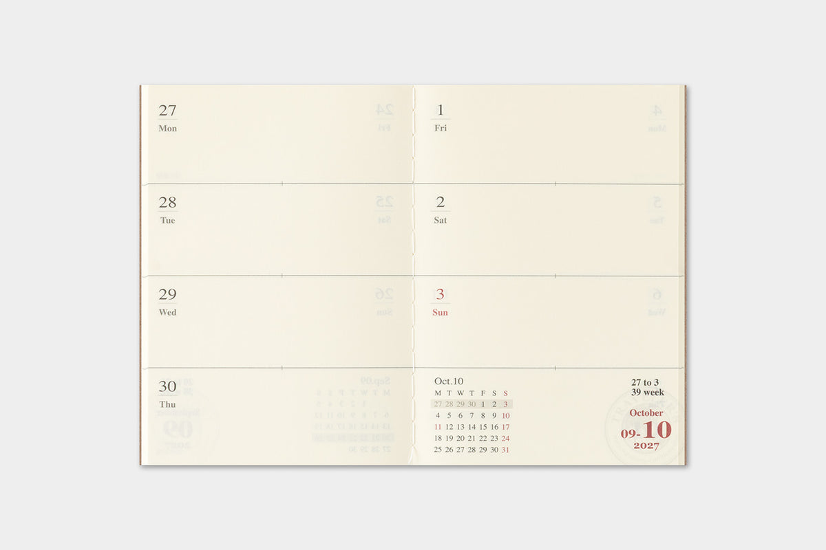 PRE-ORDER - 2027 Traveler's Notebook (TRC) Weekly Diary refill (Passport Size)