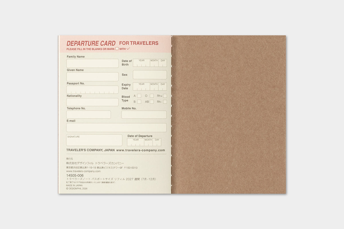 PRE-ORDER - 2027 Traveler's Notebook (TRC) Weekly Diary refill (Passport Size)