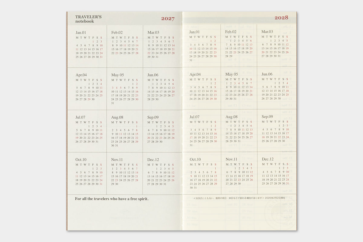 PRE-ORDER - 2027 - Traveler's Notebook (TRC) Weekly + Memo Diary (Regular size)