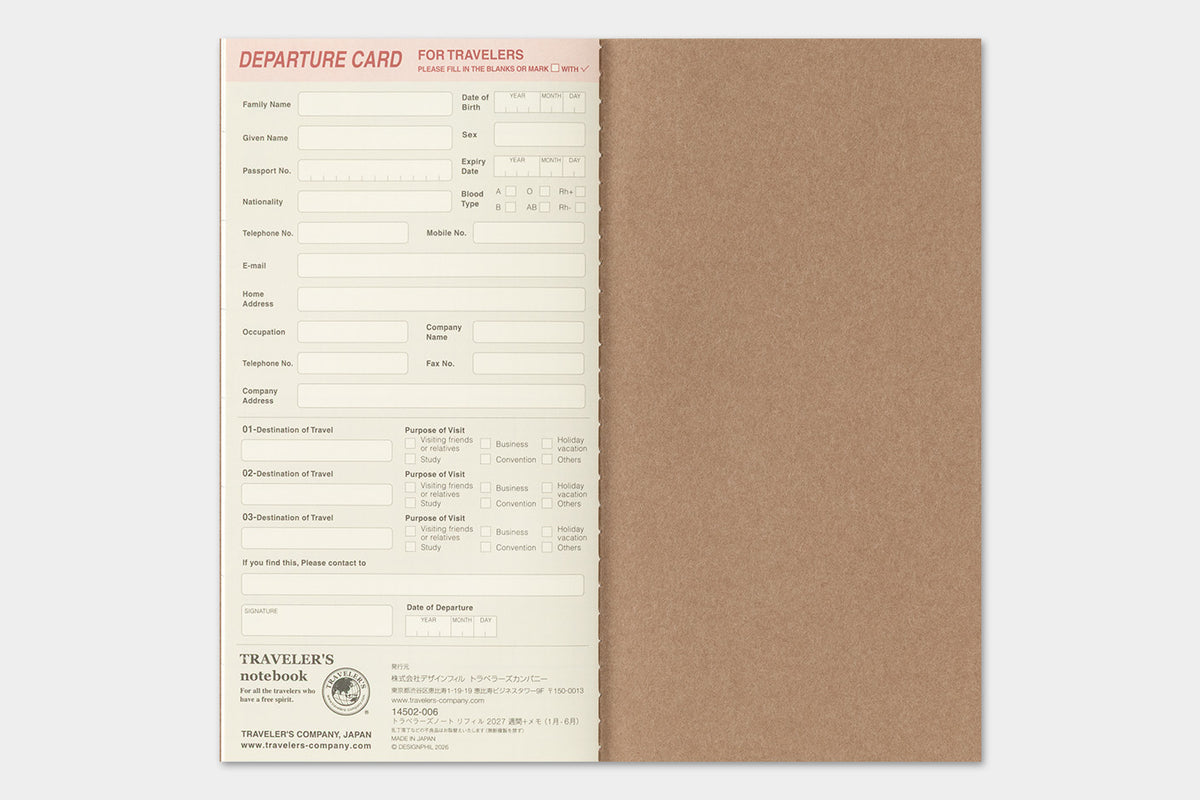 PRE-ORDER - 2027 - Traveler's Notebook (TRC) Weekly + Memo Diary (Regular size)