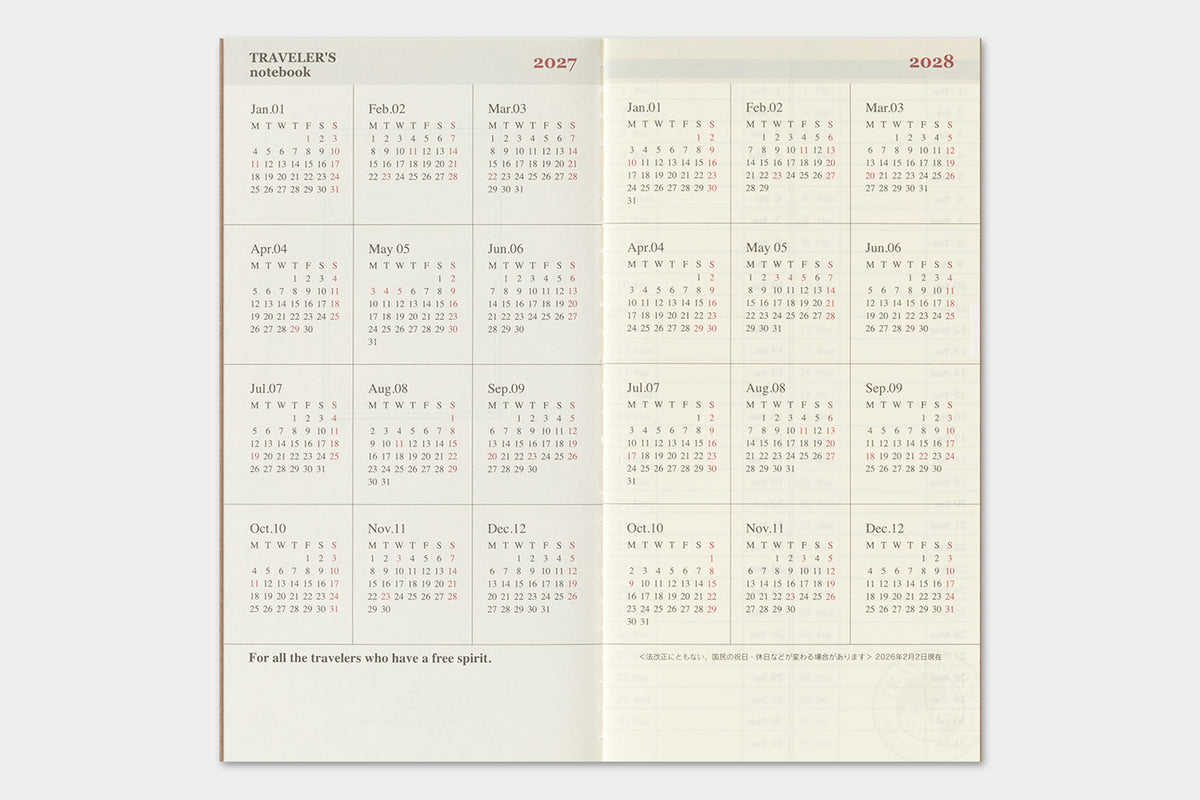 PRE-ORDER - 2027 - Traveler's Notebook (TRC) Weekly + Memo Diary (Regular size)