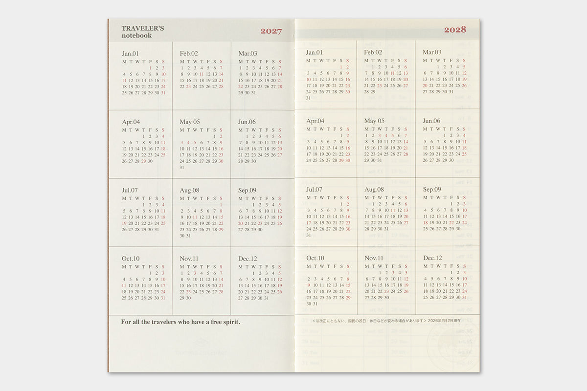PRE-ORDER - 2027 - Traveler's Notebook (TRC) Weekly Vertical Diary (Regular size)