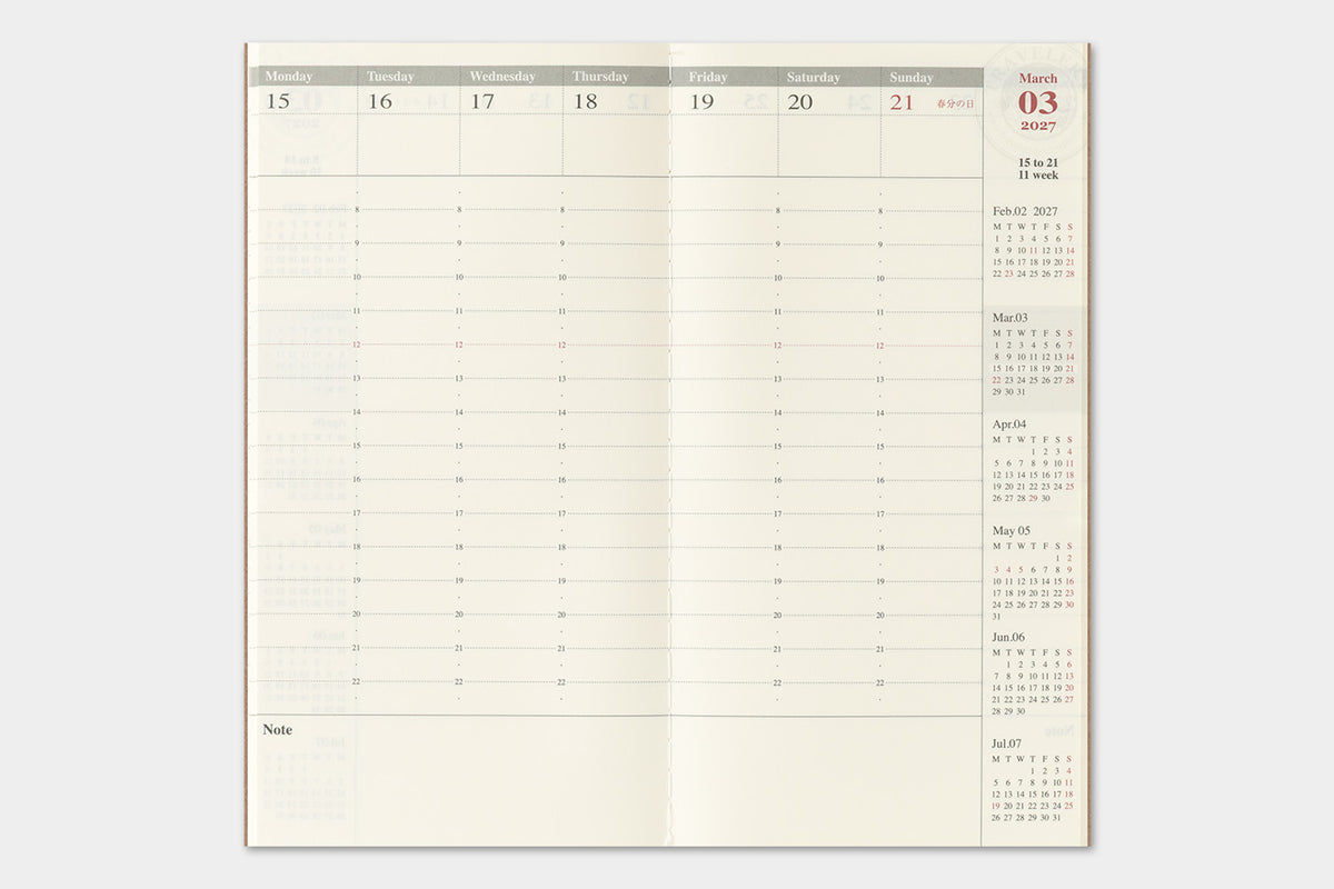 PRE-ORDER - 2027 - Traveler's Notebook (TRC) Weekly Vertical Diary (Regular size)