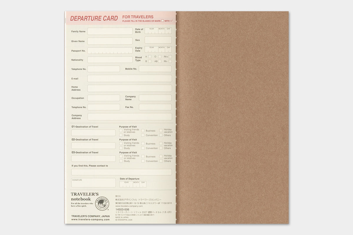 PRE-ORDER - 2027 - Traveler's Notebook (TRC) Weekly Vertical Diary (Regular size)