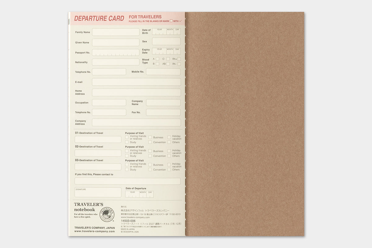 PRE-ORDER - 2027 - Traveler's Notebook (TRC) Weekly Vertical Diary (Regular size)