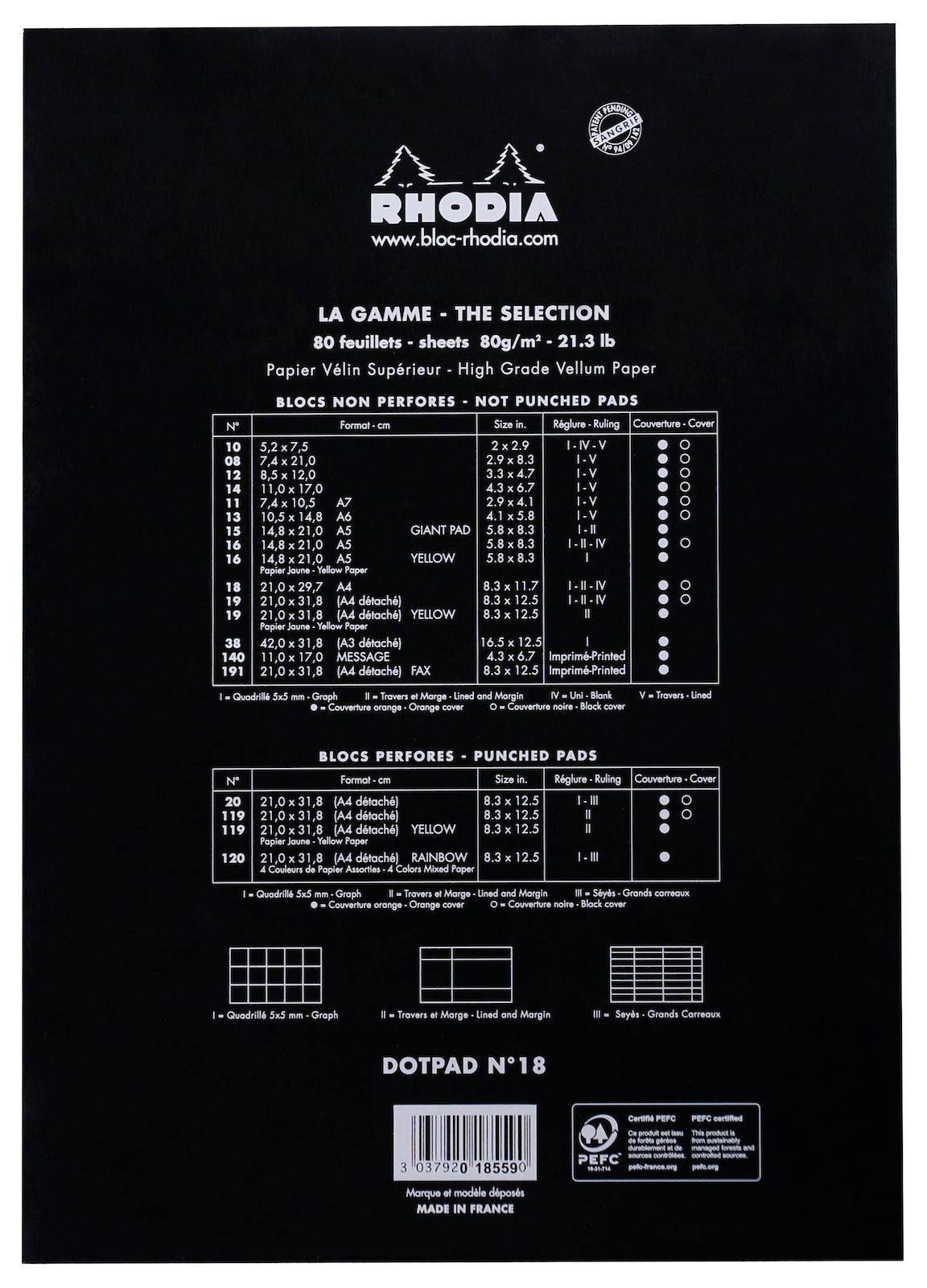 RHODIA Head stapled pad N°18 Dot Grid (orange or black)