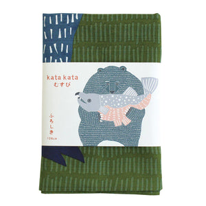 kata kata End Bear and Salmon Green Furoshiki (L)