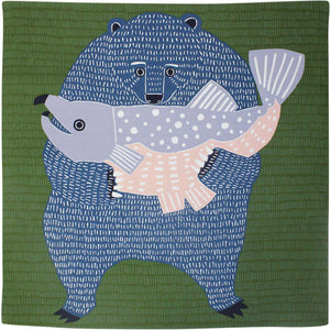 kata kata End Bear and Salmon Green Furoshiki (L)