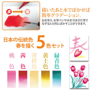 Akashiya Sai Watercolour Brush Pen 5 colour set (Spring)