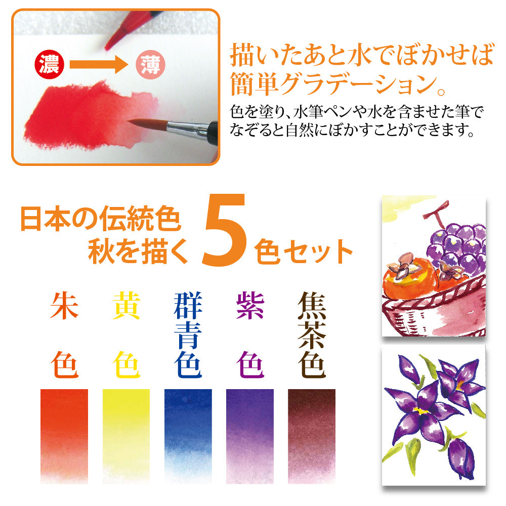 Akashiya Sai Watercolour Brush Pen 5 colour set (Autumn)