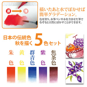 Akashiya Sai Watercolour Brush Pen 5 colour set (Autumn)