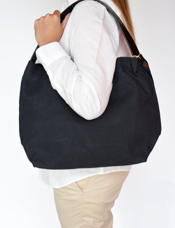 Marineday Minifish Linen Canvas Shoulder Bag (Black)
