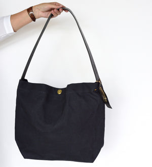 Marineday Fishfly Linen Canvas Shoulder Bag (Black) - NOMADO Store 