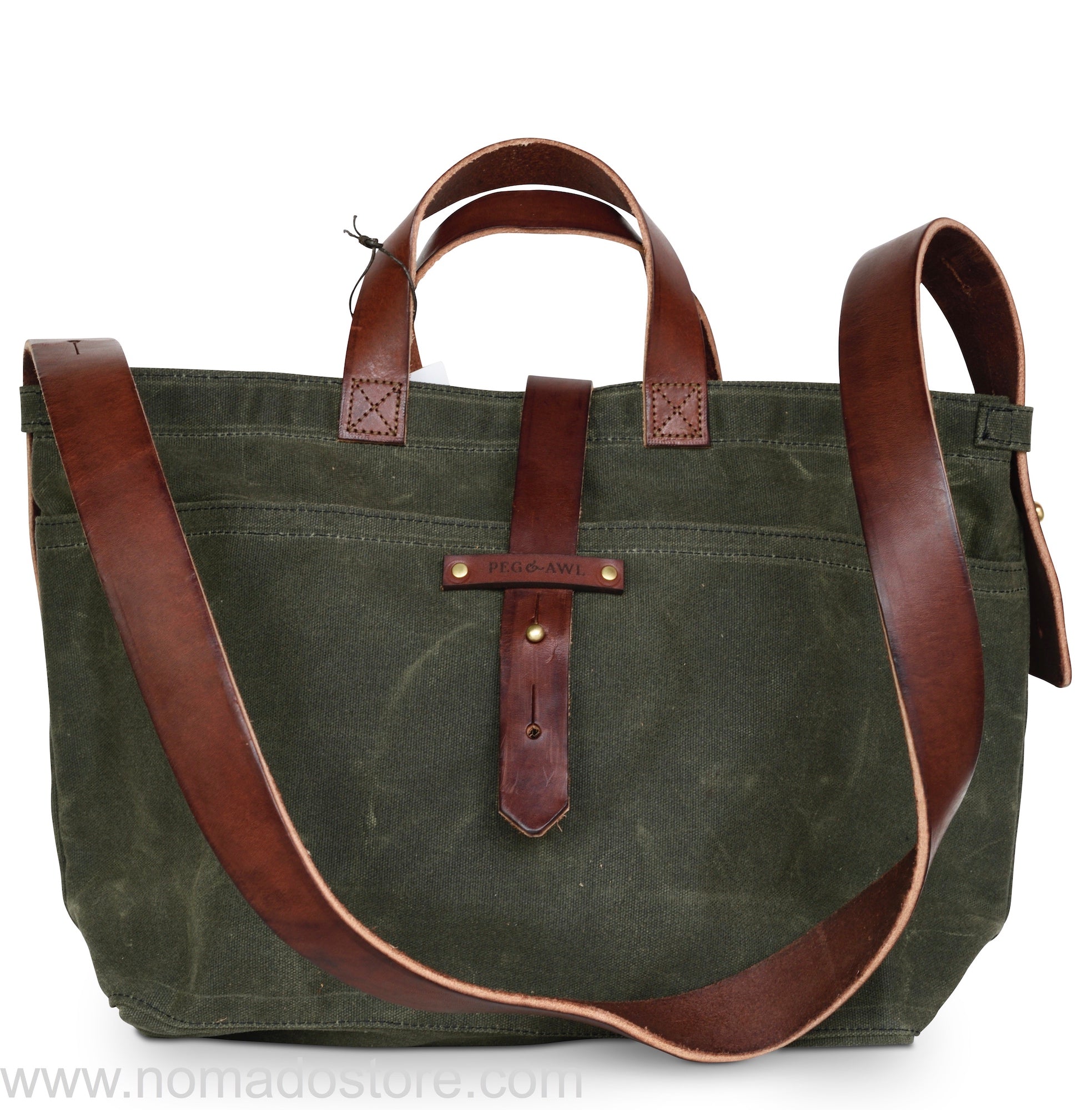 Peg and Awl Waxed Canvas Tote - Moss/Zipper - NOMADO Store