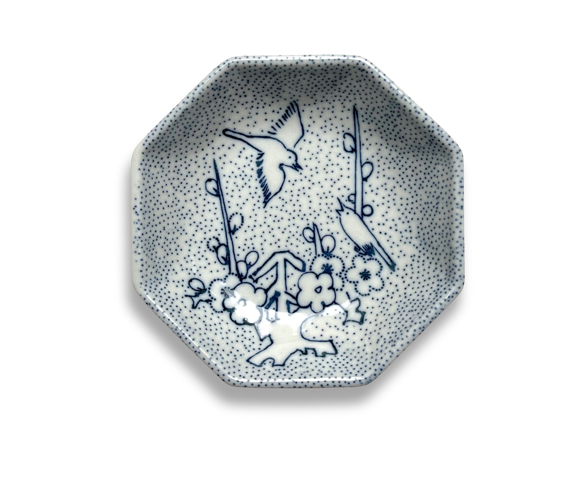 Classiky Inban Octagonal Small Dish (Plum and Bush warbler)