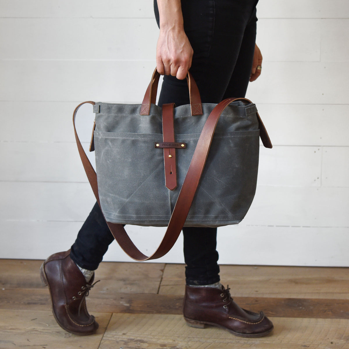 Peg and Awl Waxed Canvas Tote - Slate/Zipper - NOMADO Store 