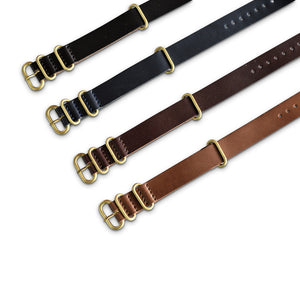 Superior Labor NATO type luxury leather watch strap, solid brass fittings (5 colours) - NOMADO Store 